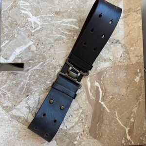 Wide Black Leather and bronze Belt sz S